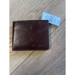 Chaps Mens Brown Leather Bifold Passcase Wallet With ID Window